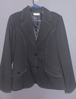 Laura Biagiotti Roma Black Blazer Women’s 12 Made in Italy Stitch Detail Jacket